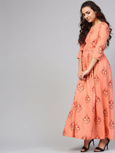 Load image into Gallery viewer, Queen ellie Women Peach-Coloured & Red Printed Maxi Dress
