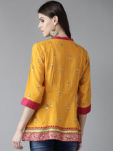 Load image into Gallery viewer, Queen Ellie Women Mustard Yellow & Pink Printed Tunic