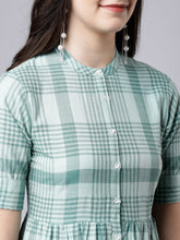 Load image into Gallery viewer, Queen ellie Women Green Checked Fit and Flare Dress