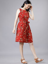Load image into Gallery viewer, Queen ellie Women Rust Red Floral Printed Dress