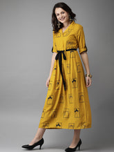 Load image into Gallery viewer, Queen ellie Women Mustard Printed Fit and Flare Dress