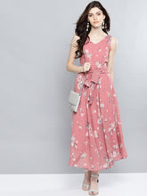 Load image into Gallery viewer, Queen ellie Women Pink & Grey Printed Maxi Dress