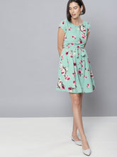 Load image into Gallery viewer, Queen ellie Women Green Printed Fit and Flare Dress