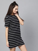 Load image into Gallery viewer, Queen ellie Women Black & White Striped T-shirt Dress