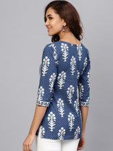 Load image into Gallery viewer, Queen ellie Women Navy Blue & Off-White Printed A-line Kurti