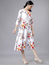 Load image into Gallery viewer, Queen ellie Women Off-White & Pink Floral Print Fit and Flare Dress