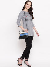 Load image into Gallery viewer, Queen ellie Women Grey & Black Embroidered A-Line Kurti