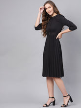 Load image into Gallery viewer, Queen ellie Women Black Solid Accordian Pleats A-Line Dress