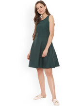 Load image into Gallery viewer, Queen ellie Allen Solly Women Olive Green Self Design Fit and Flare Dress