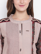 Load image into Gallery viewer, Queen ellie Women Beige Embroidered A-Line Kurti