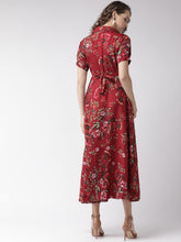 Load image into Gallery viewer, Queen ellie Maroon & Olive Green Floral Print Maxi Shirt Dress