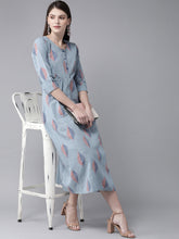 Load image into Gallery viewer, Queen ellie Women Blue & Orange Printed A-Line Dress