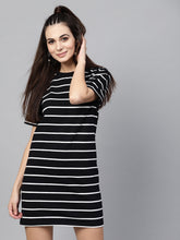 Load image into Gallery viewer, Queen ellie Women Black & White Striped T-shirt Dress