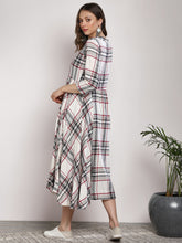 Load image into Gallery viewer, Queen ellie Women Off-White & Black Checked Midi A-Line Dress