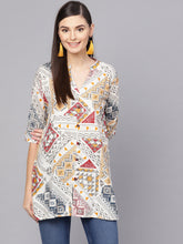 Load image into Gallery viewer, Queen ellie Women Off White & Mustard Yellow Printed Straight Kurti