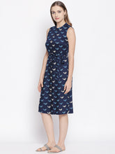 Load image into Gallery viewer, Queen ellie Women Navy Blue & White Printed Shirt Dress