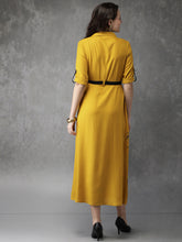 Load image into Gallery viewer, Queen ellie Women Mustard Printed Fit and Flare Dress