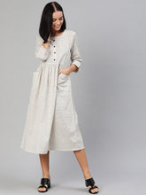Load image into Gallery viewer, Queen ellie Women Off-White & Black Checked Gathered Fit and Flare Dress with Pockets