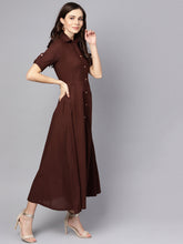 Load image into Gallery viewer, Queen ellie Women Coffee Brown Solid Shirt Maxi Dress
