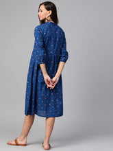 Load image into Gallery viewer, Queen ellie Women Navy Blue & Coral Pink Printed A-Line Dress