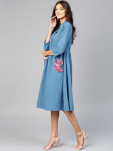Load image into Gallery viewer, Queen ellie Women Blue Solid A-Line Dress