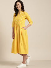 Load image into Gallery viewer, Queen ellie Women Yellow & White Solid A-Line Dress
