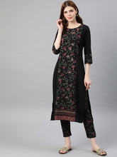 Load image into Gallery viewer, Queen Ellie Women Black & Green Printed Kurta with Trouser