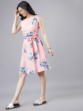 Load image into Gallery viewer, Queen ellie Women Pink & Blue Floral Print Fit and Flare Dress