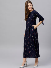 Load image into Gallery viewer, Queen ellie Women Navy Blue Printed Maxi Dress