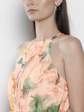 Load image into Gallery viewer, Queen ellie Women Peach-Coloured & Green Tropical Printed Maxi Dress