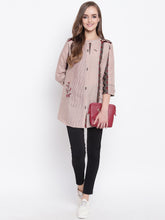 Load image into Gallery viewer, Queen ellie Women Beige Embroidered A-Line Kurti