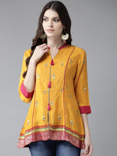 Load image into Gallery viewer, Queen Ellie Women Mustard Yellow & Pink Printed Tunic