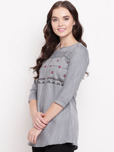 Load image into Gallery viewer, Queen ellie Women Grey & Black Embroidered A-Line Kurti