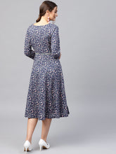 Load image into Gallery viewer, Queen ellie Women Navy Blue & Pink Printed Fit and Flare Dress
