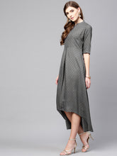 Load image into Gallery viewer, Queen ellie Women Grey Self Design Midi A-Line Dress