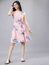 Load image into Gallery viewer, Queen ellie Women Pink & Blue Floral Print Fit and Flare Dress