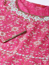 Load image into Gallery viewer, Queen ellie Women Pink & Mint Green Floral Printed Ethnic Maxi Dress