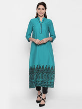 Load image into Gallery viewer, Queen ellie Women Green Embroidered Kurti