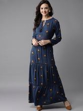 Load image into Gallery viewer, Queen ellie Women Navy Blue Printed Maxi Dress