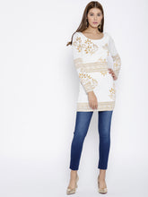 Load image into Gallery viewer, Queen ellie White & Gold-Toned Printed Kurti