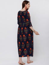 Load image into Gallery viewer, Queen ellie Women Navy Blue Floral Printed Ethnic Maxi Dress