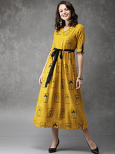 Load image into Gallery viewer, Queen ellie Women Mustard Printed Fit and Flare Dress