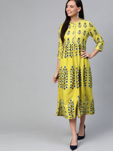 Load image into Gallery viewer, Queen ellie Women Green & Navy Floral Print A-Line Dress