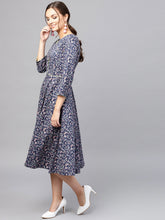 Load image into Gallery viewer, Queen ellie Women Navy Blue & Pink Printed Fit and Flare Dress