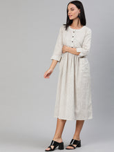 Load image into Gallery viewer, Queen ellie Women Off-White & Black Checked Gathered Fit and Flare Dress with Pockets