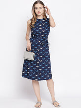 Load image into Gallery viewer, Queen ellie Women Navy Blue & White Printed Shirt Dress