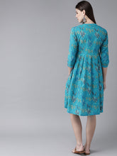 Load image into Gallery viewer, Queen ellie Women Blue & Green Printed A-Line Dress
