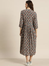 Load image into Gallery viewer, Queen ellie Women Blue & Orange Floral Printed Maxi Dress