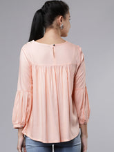 Load image into Gallery viewer, Queen ellie Women Peach-Coloured Embroidered A-Line Top