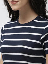 Load image into Gallery viewer, Queen ellie Women Navy Blue & White Sheath Dress